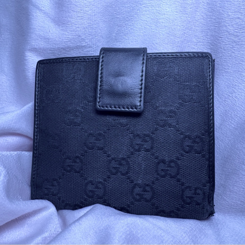 Gucci GG Canvas Black Trifold Wallet Vintage Silver Logo Plate Made in Italy - Picture 4 of 12
